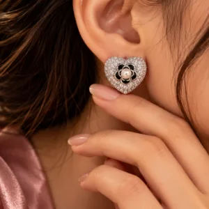 HEART SHAPED CAMELLIA PEARL STUD