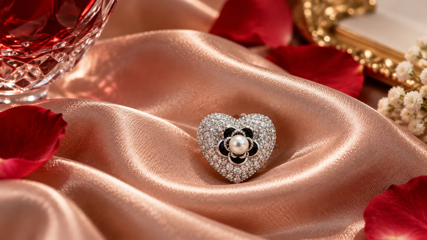 HEART SHAPED CAMELLIA PEARL STUD - Image 2