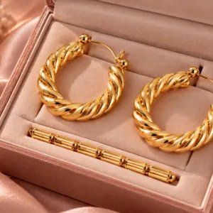 GOLD TWISTED CHUNKY HOOP EARRINGS