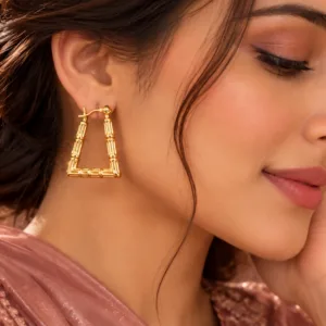 GOLD BAMBOO-STYLE TRIANGULAR EARRINGS